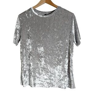 Massini Women’s Crashed Velvet Top Grey Crew neck Short Sleeve Blouse size M